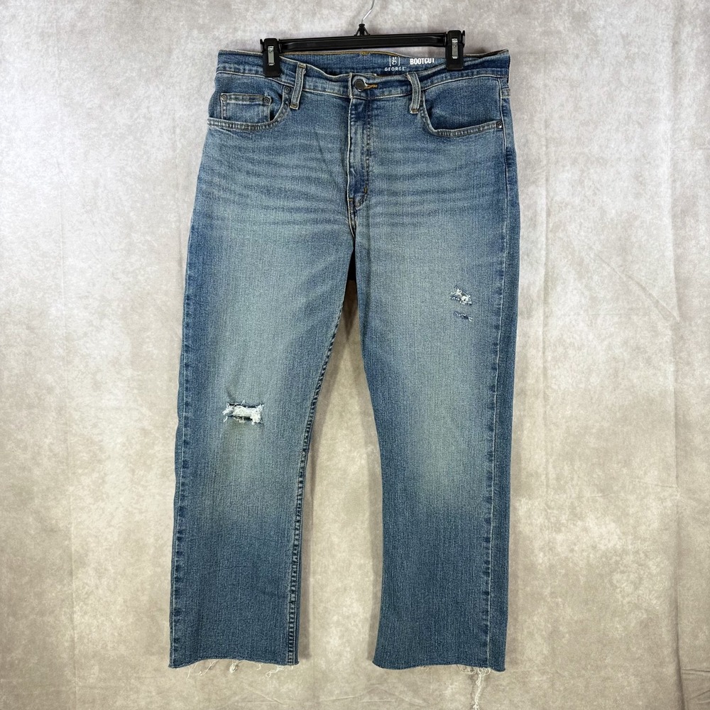 George Denim Jeans‎ Men 33x30 Blue Raw Hem Bootcut Distressed Grunge Y2K Vibe